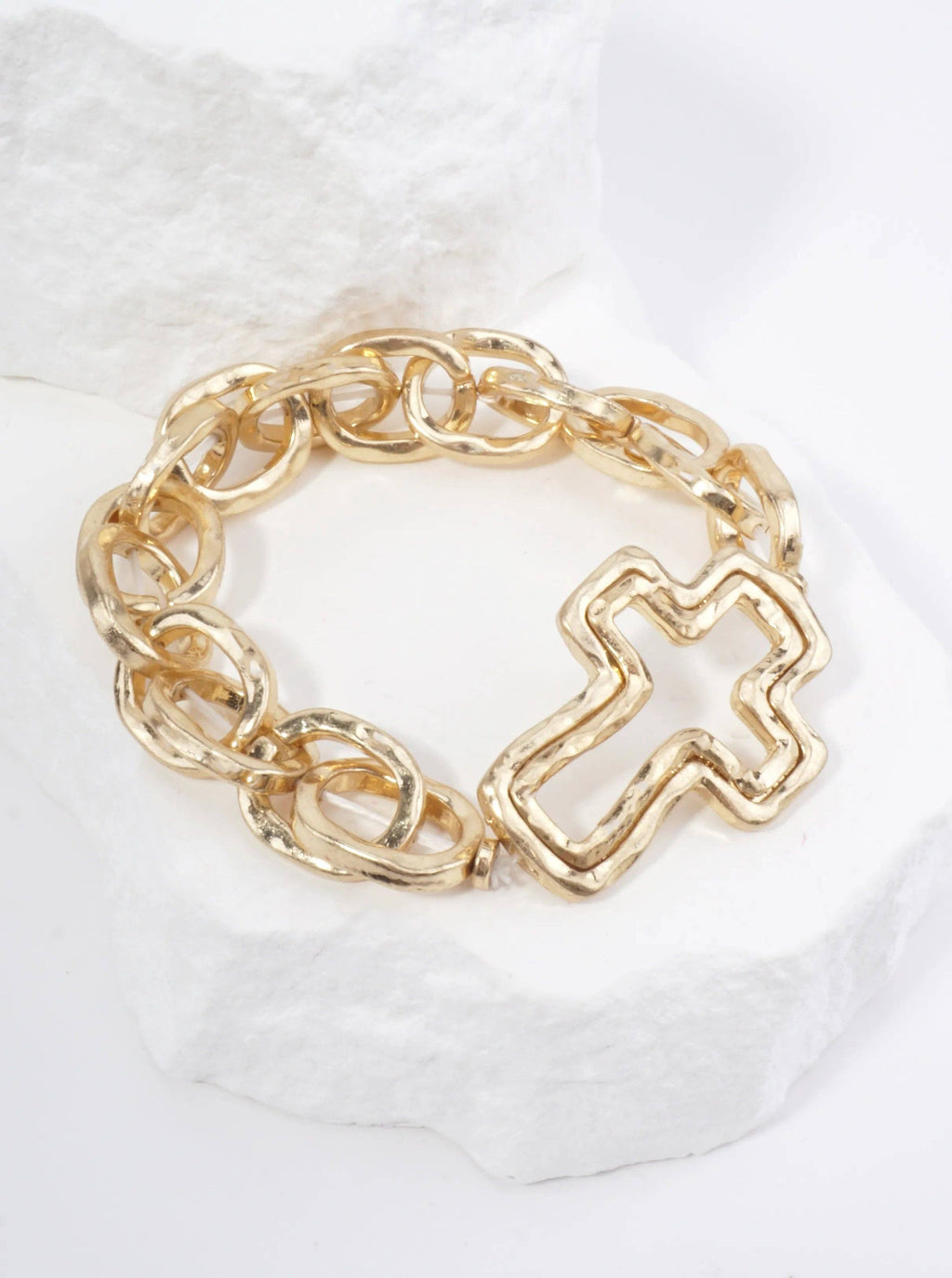 Hammered Cross Stretch Bracelet