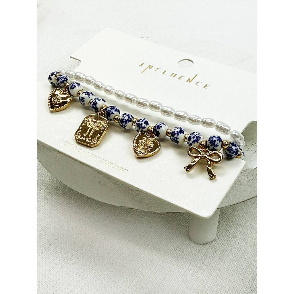 Metal Charms with Ceramic Beads Stretch Bracelet