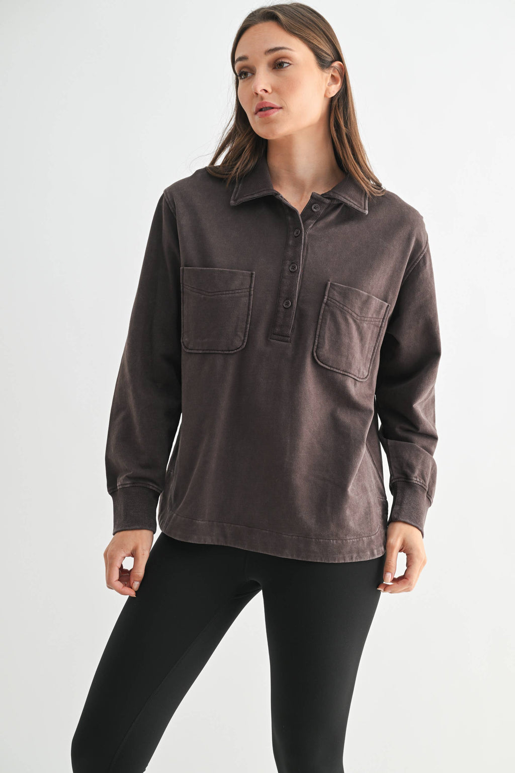 Sierra Half Button Mineral Wash Collared Shirt