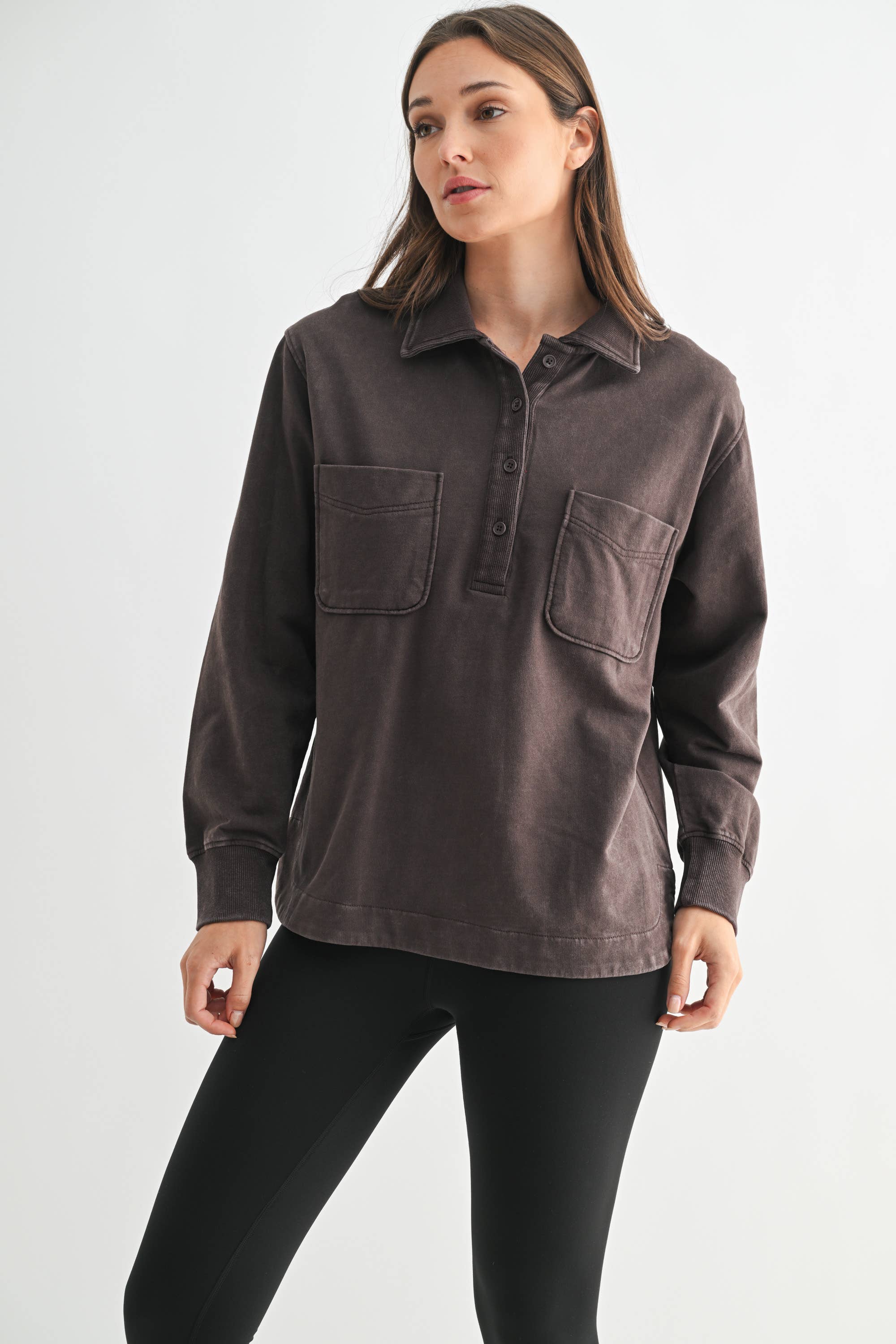 Sierra Half Button Mineral Wash Collared Shirt