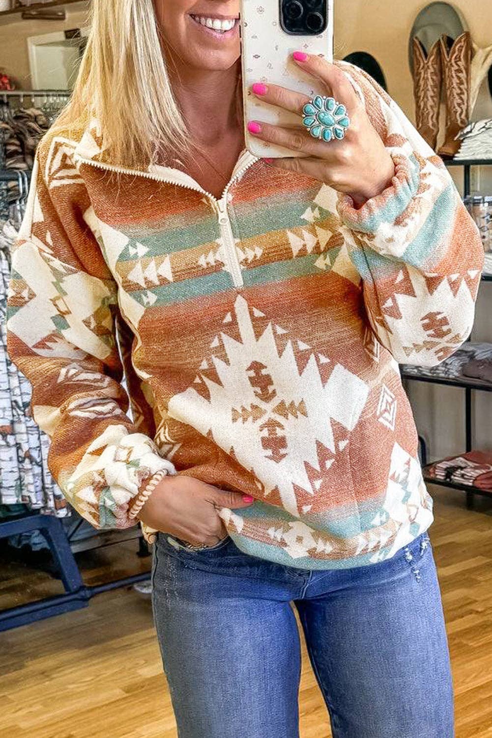 Aztec Quarter Zip Sweatshirt