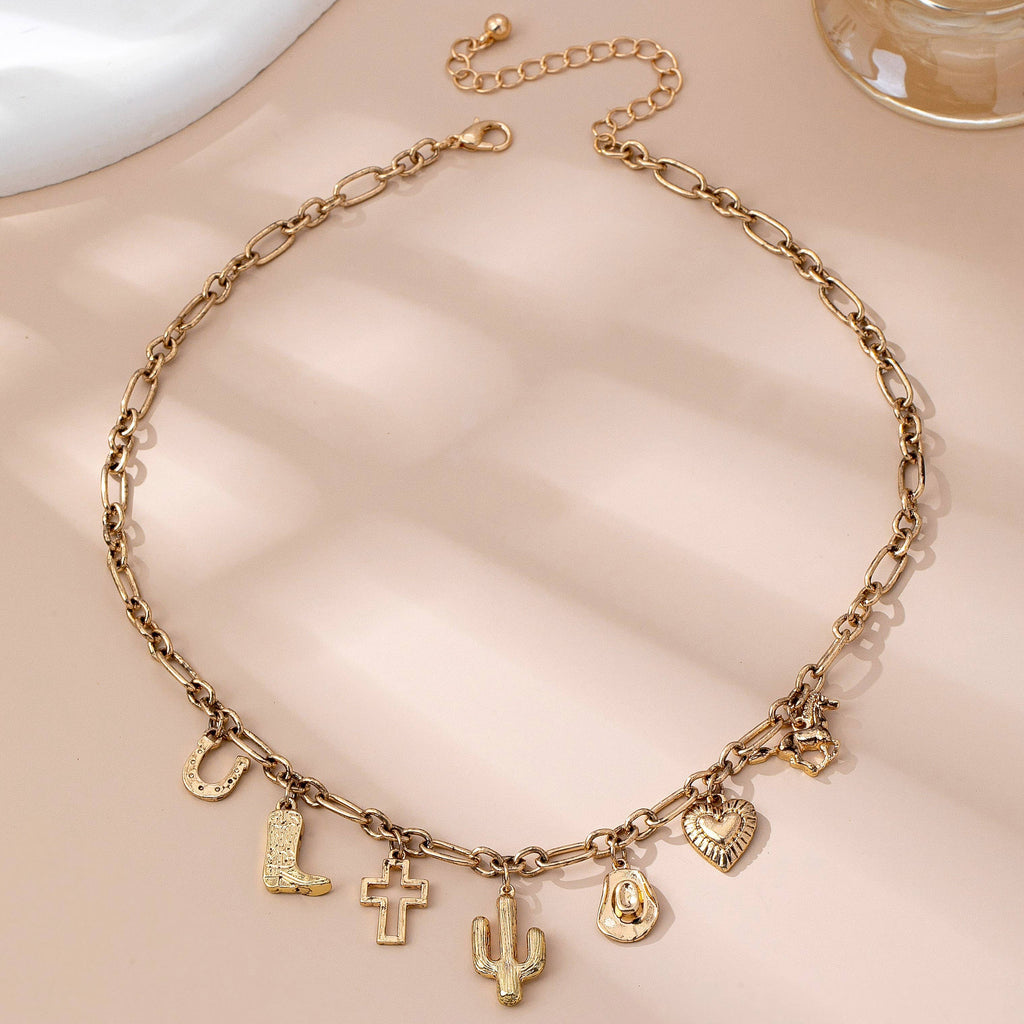 CHARM NECKLACE-WESTERN CROSS HAT HORSESHOE