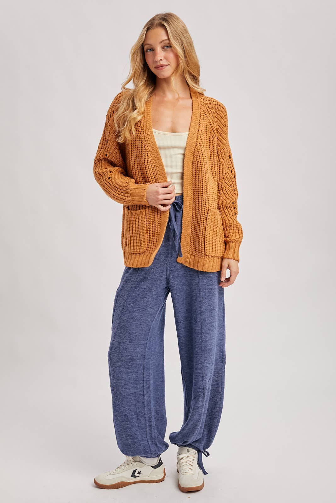 CHUNKY POINTELLE OPEN FRONT CARDIGAN