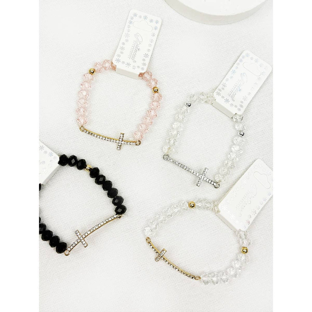Rhinestone Cross Bead Stretch Bracelet
