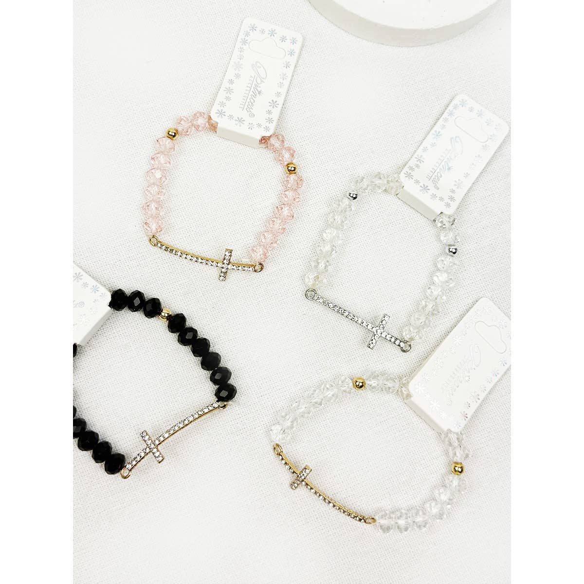 Rhinestone Cross Bead Stretch Bracelet