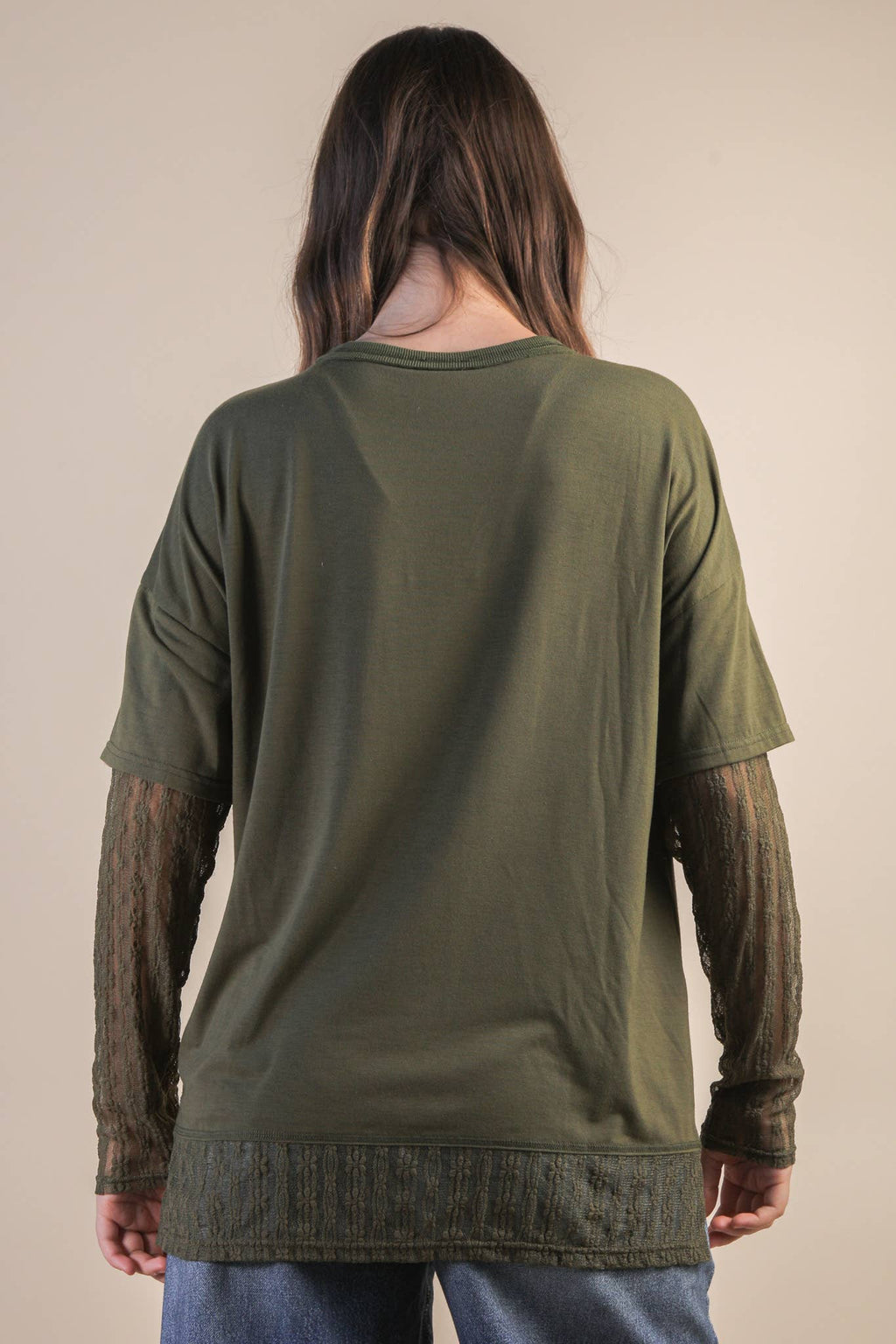 Oversized Casual Knit Top W/ Lace