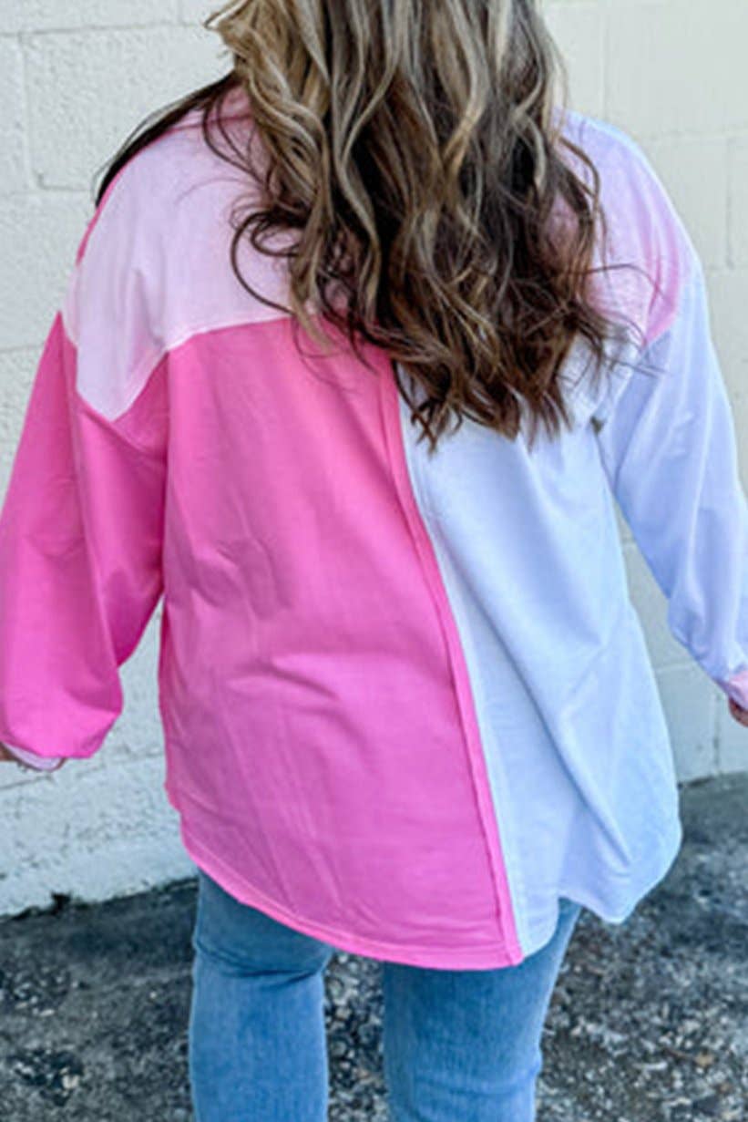 Plus Size Colorblock Chest Pocket Sweatshirt