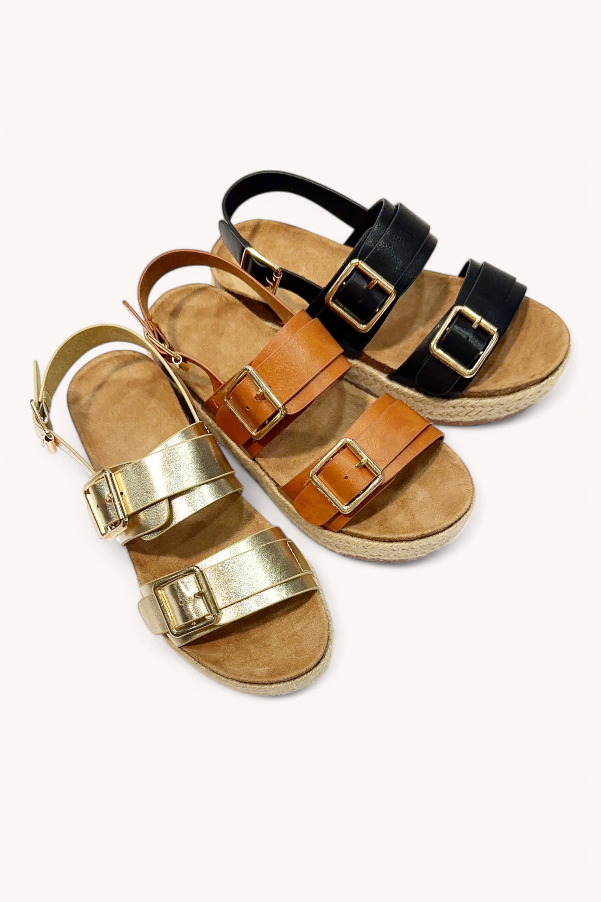 Double Buckle Strap Espadrilles Platform Sandals