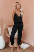 Black Drawstring Elastic Waistband Pocketed Cropped Jogger Pants