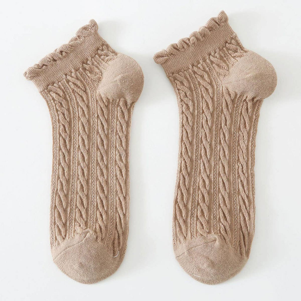 Mesh Retro Twist Ruffle Ankle Socks for Womens