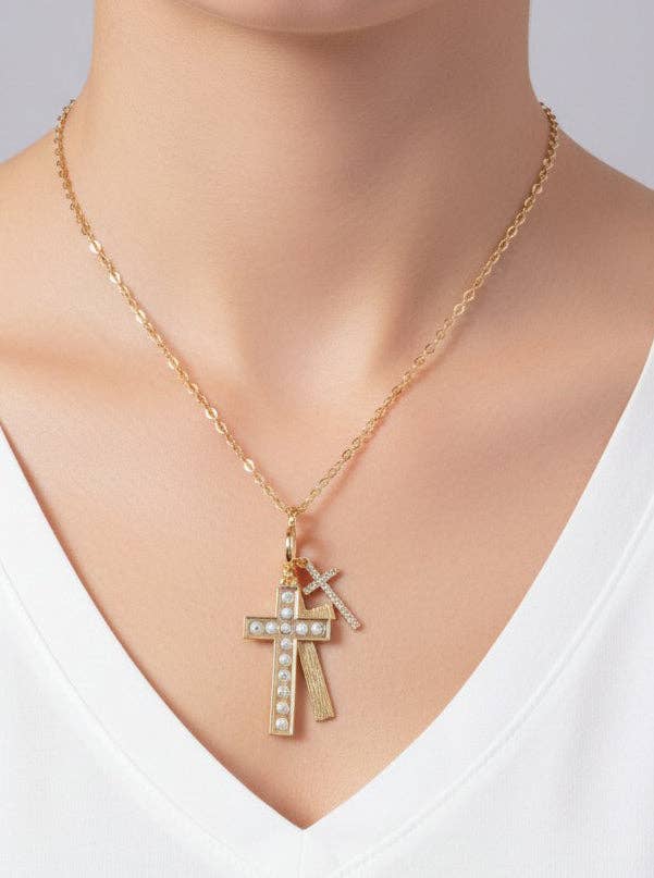 Cross Charm Hammered Pendant Necklace