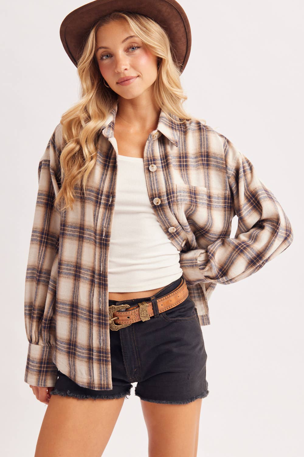BUTTON DOWN FLANNEL PLAID SHIRT TOP