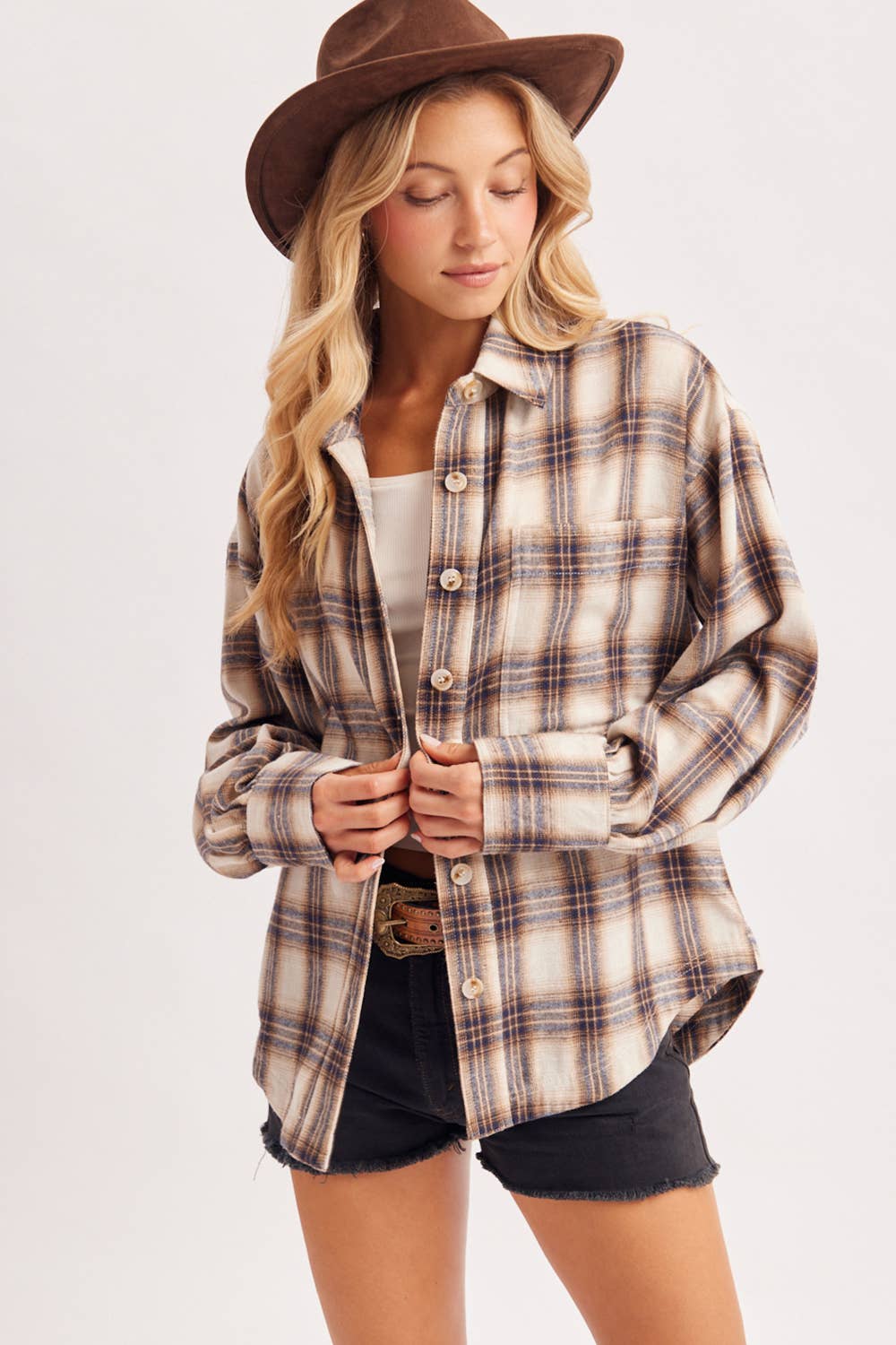 BUTTON DOWN FLANNEL PLAID SHIRT TOP