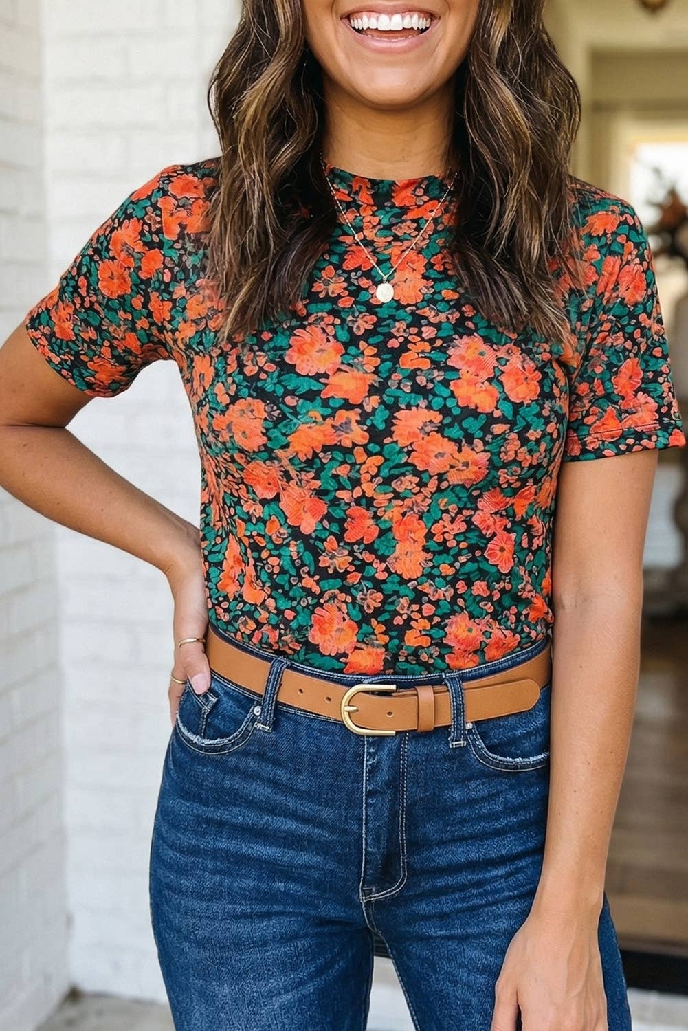 Retro Floral Printed Mesh Western Top
