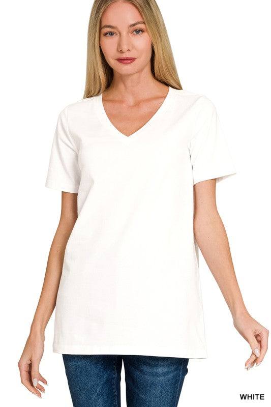 Zenana V Neck White Tee