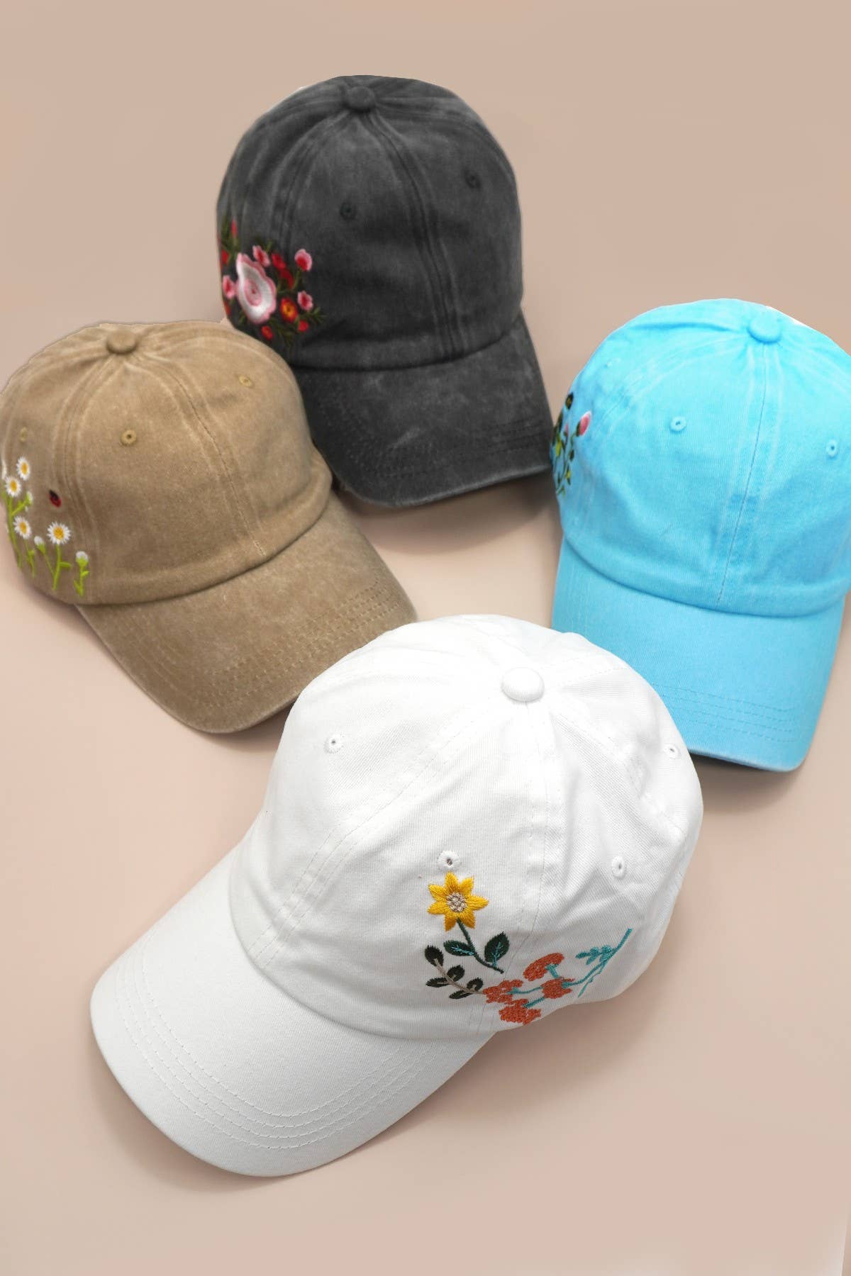 EMBROIDERY FLORAL BASEBALL CAP HAT