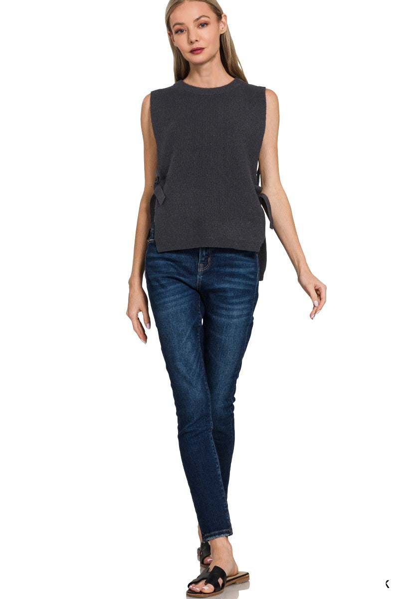 Zenana Side Tie Sweater Vest