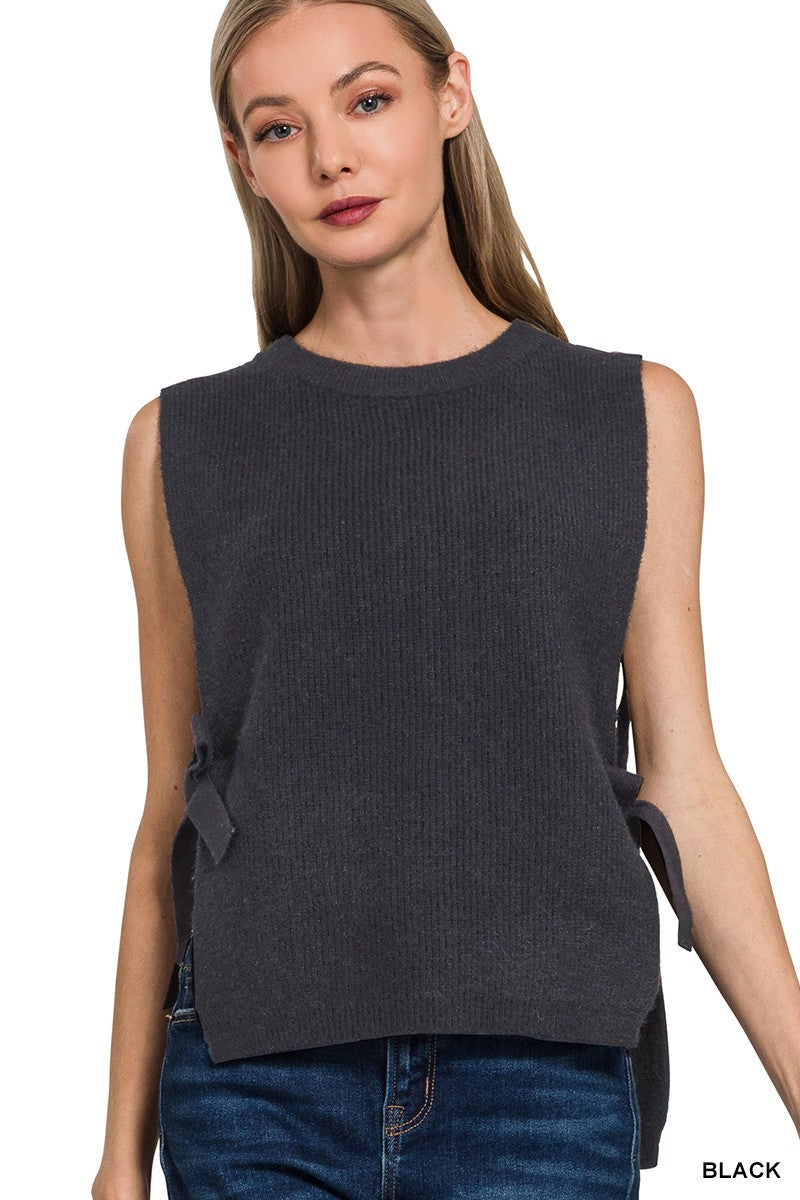 Zenana Side Tie Sweater Vest