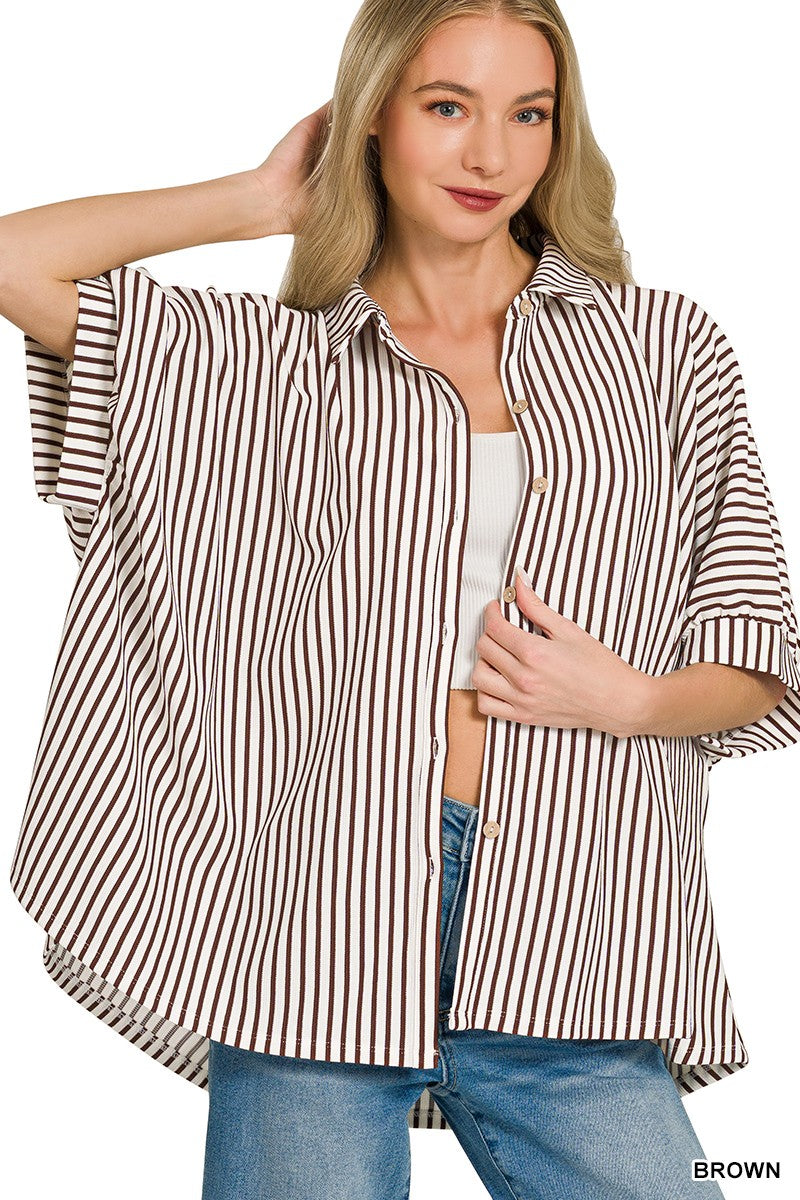 Oversized Stripe Button Down Shirts