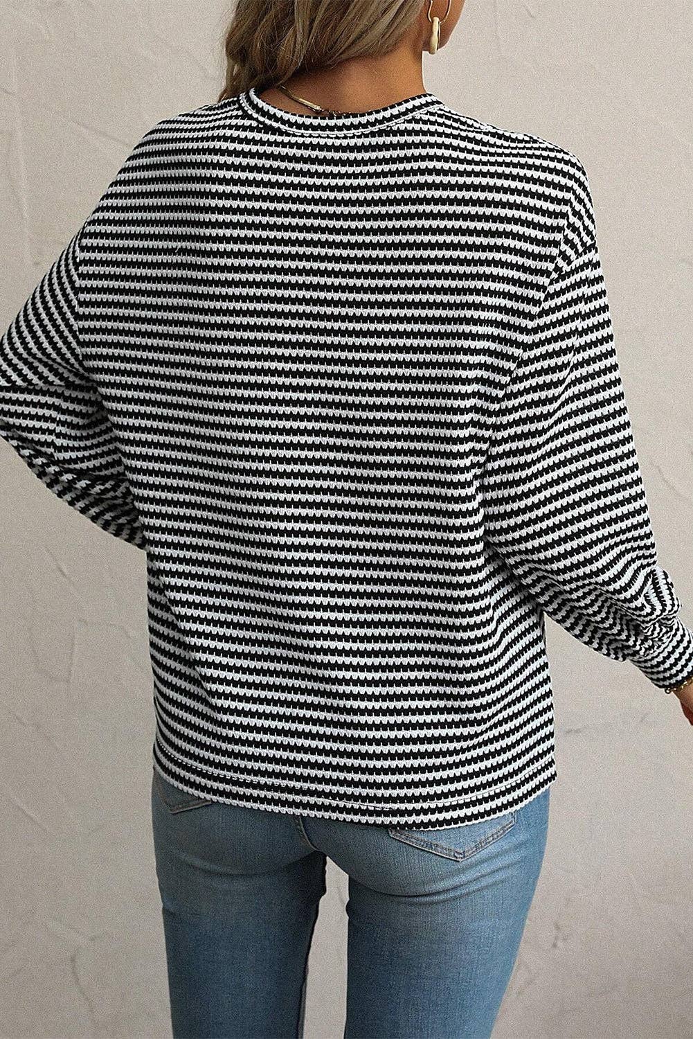 Plus Size Stripe Puff Long Sleeve T-Shirt