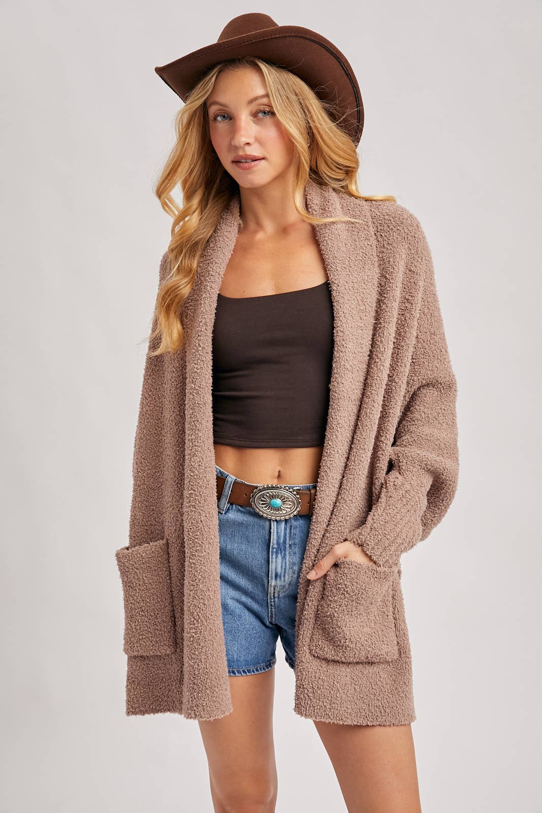 OPEN FRONT BLANKET WRAP BOUCLE KNIT SWEATER CARDIGAN