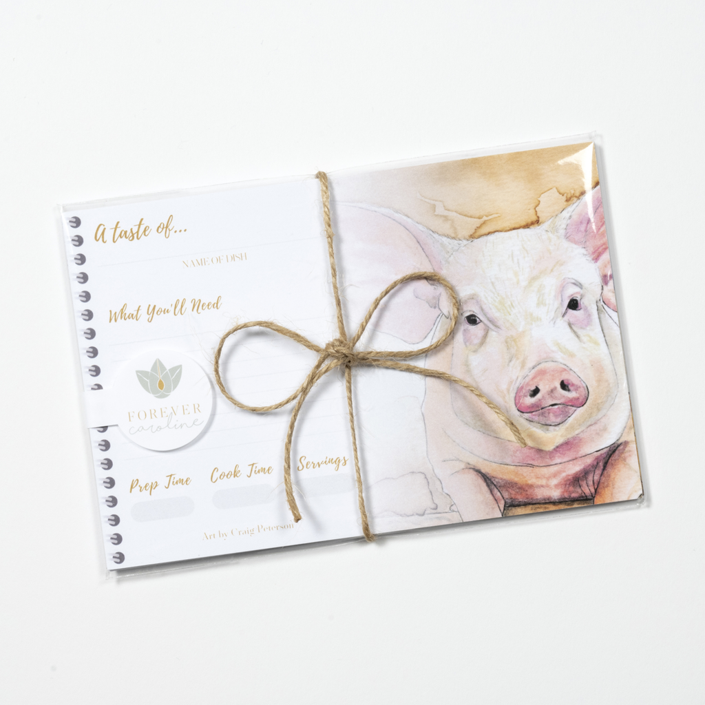 Recipe Cards Gift Set w/ Pig Art | 8 Cards | Farmhouse Decor