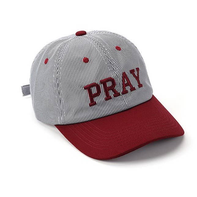 "PRAY" Striped Embroidered Two-Tone Baseball Cap