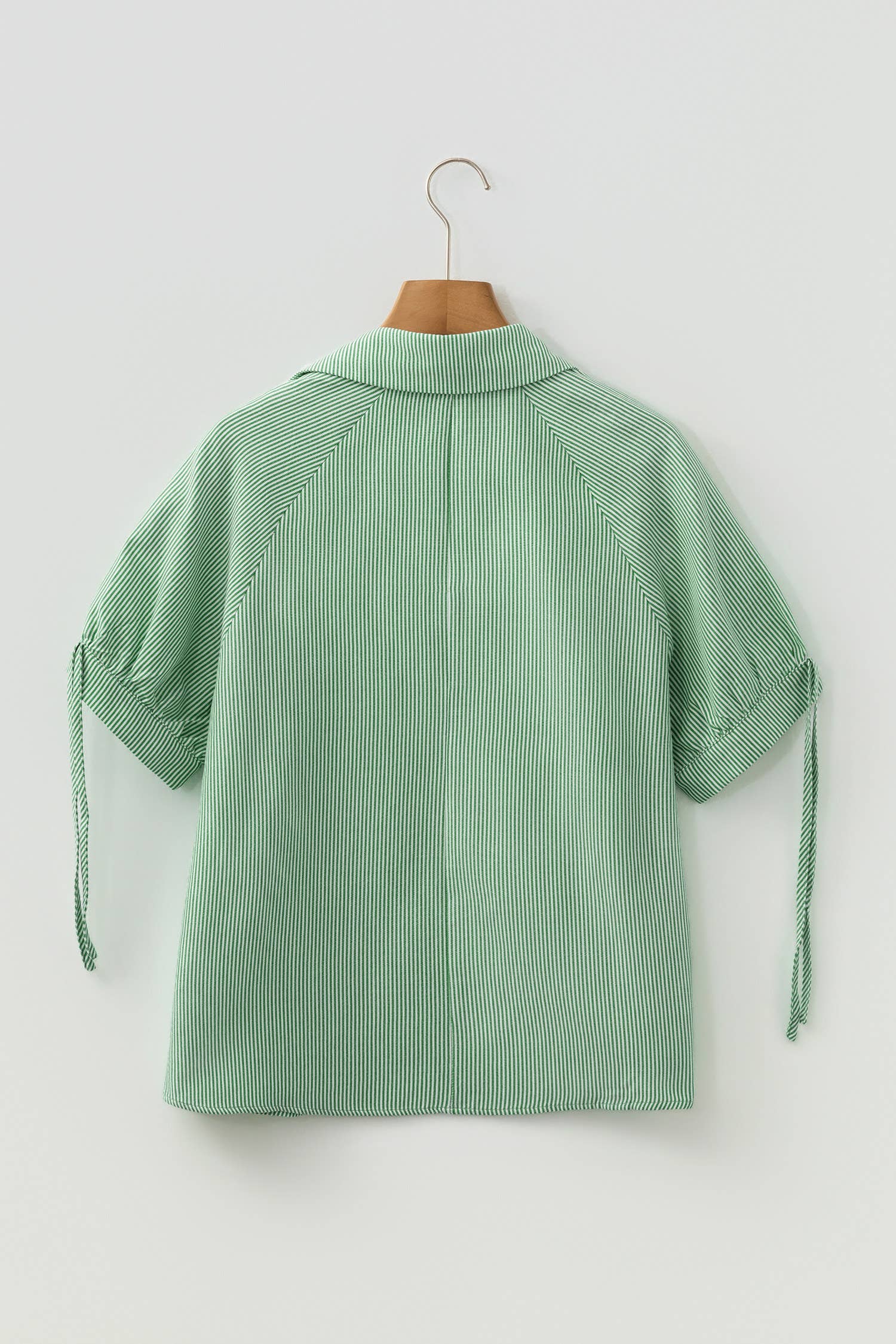 Striped Print Collared Split Neck Half Sleeve Blouse