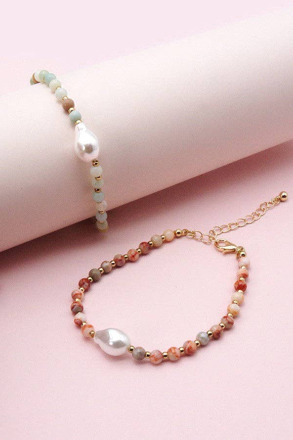 STONE BEADED PEARL BRACELET