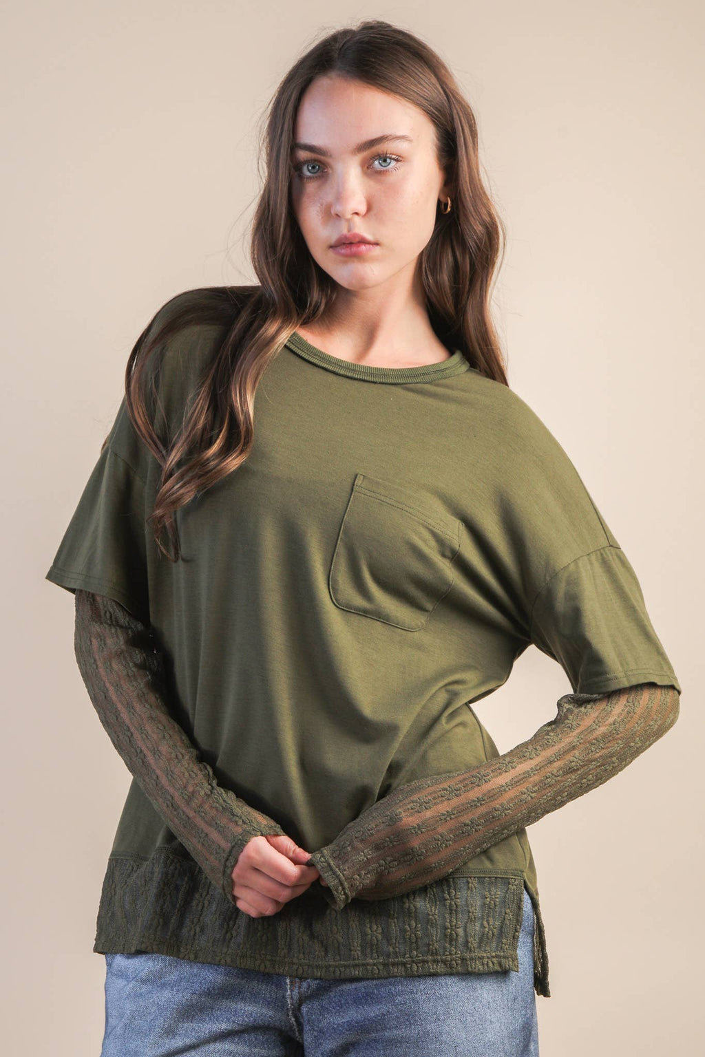 Oversized Casual Knit Top W/ Lace