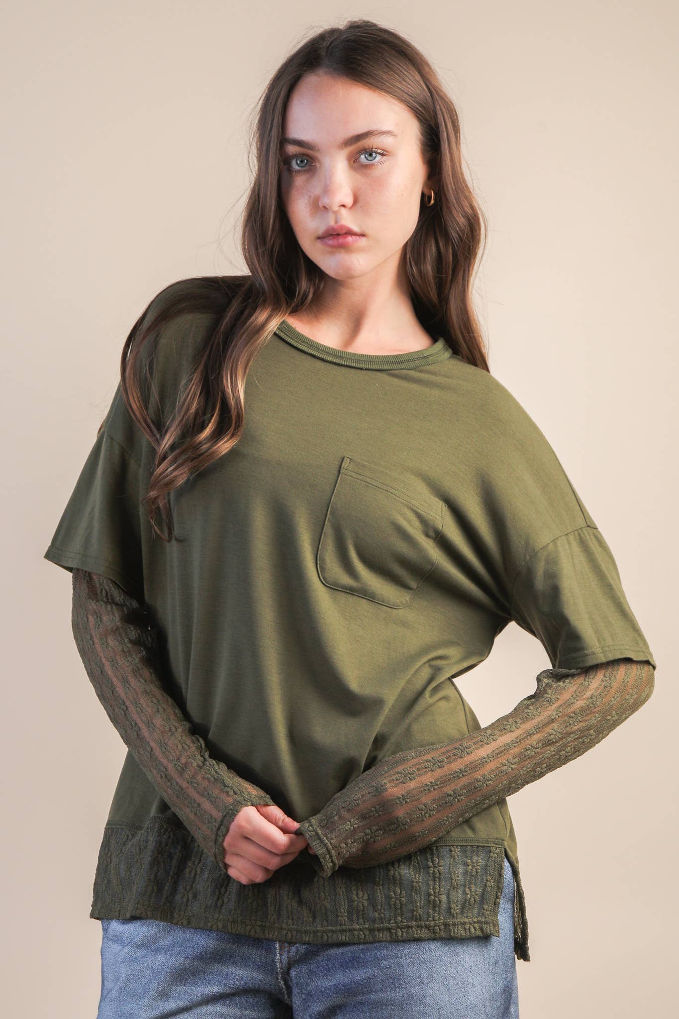 Oversized Casual Knit Top W/ Lace