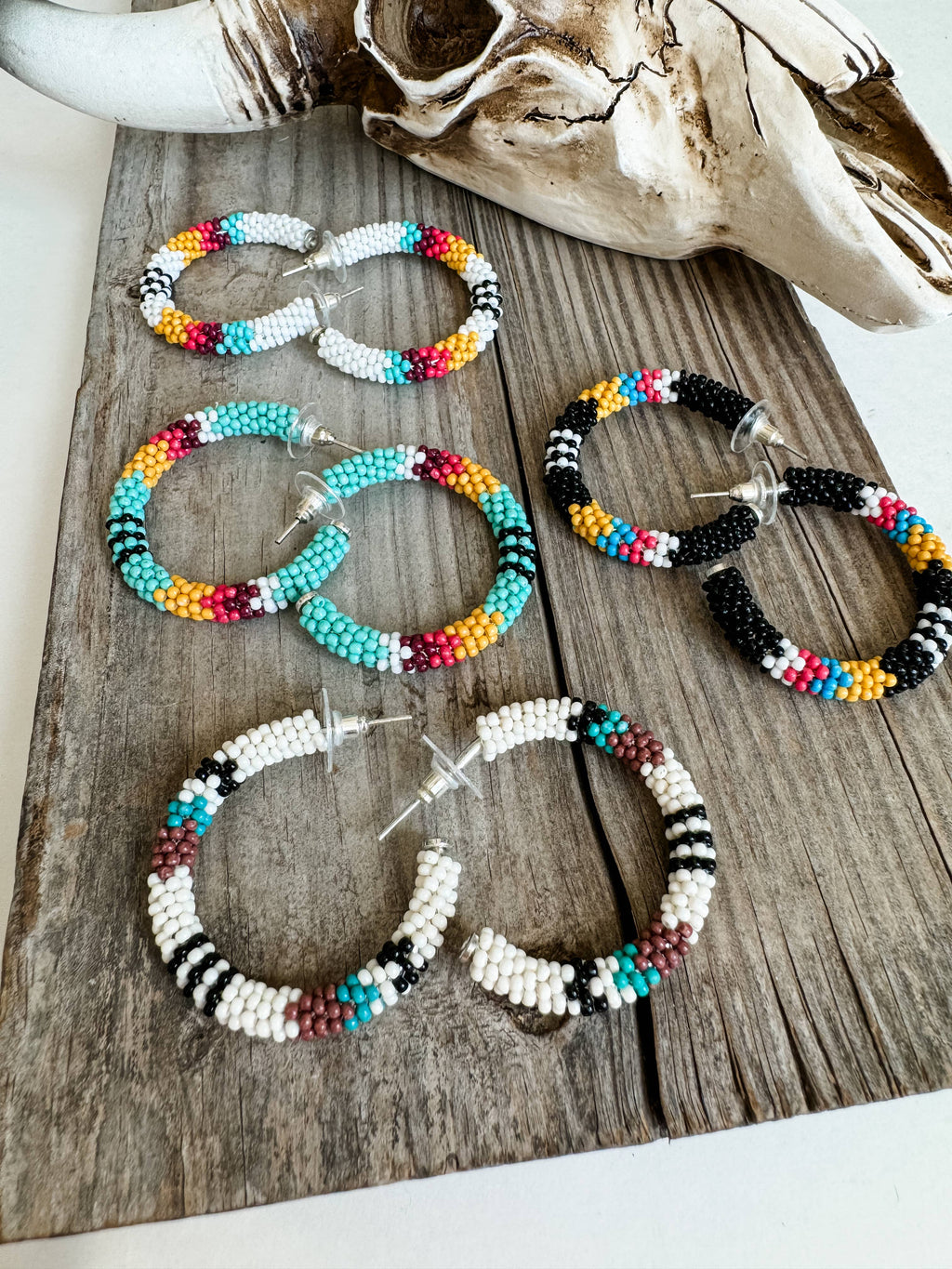Western Aztec Seed Bead Hoop Earrings