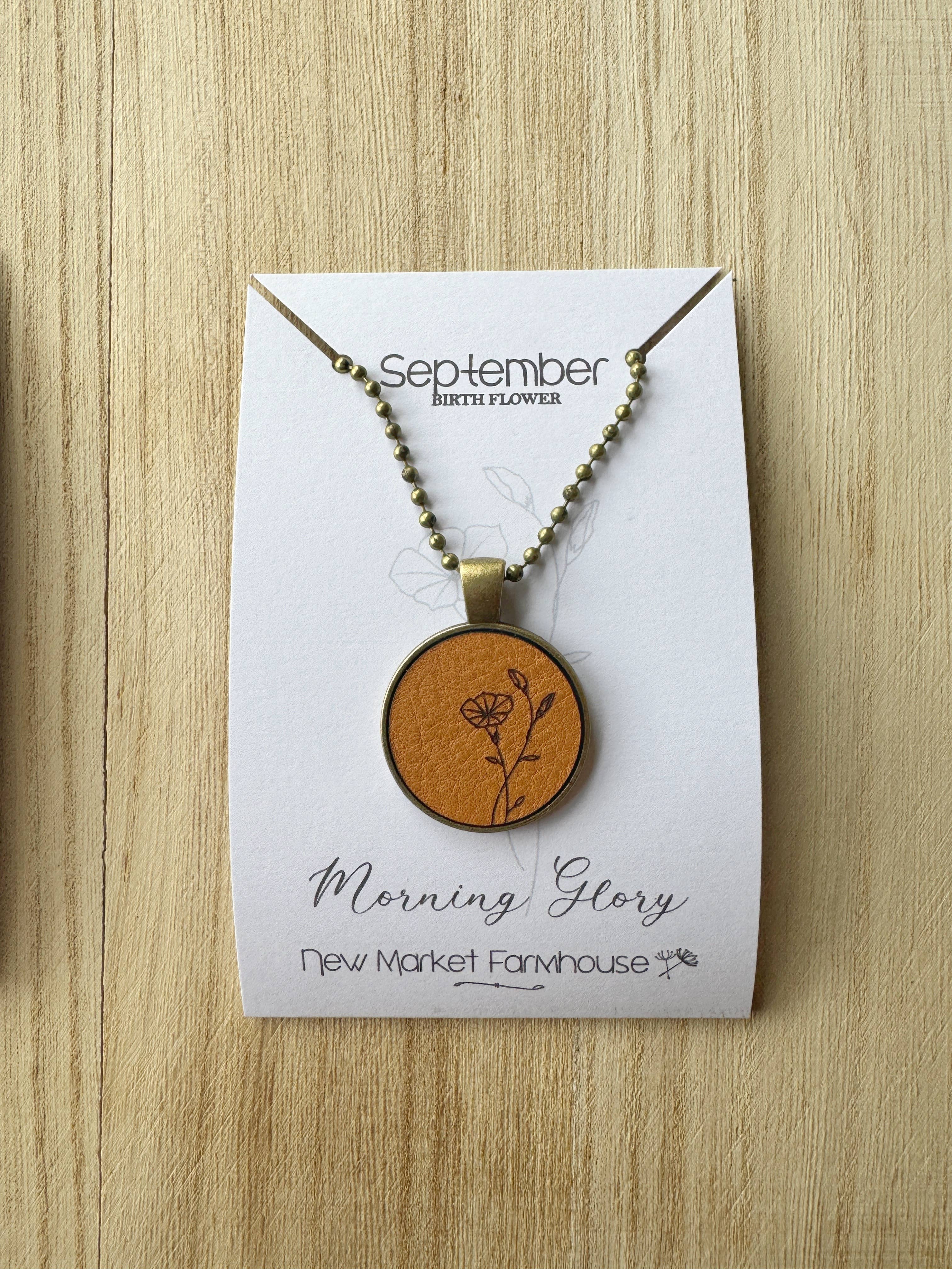 Birth Month Flower Necklaces - Leather Pendant Necklace Set