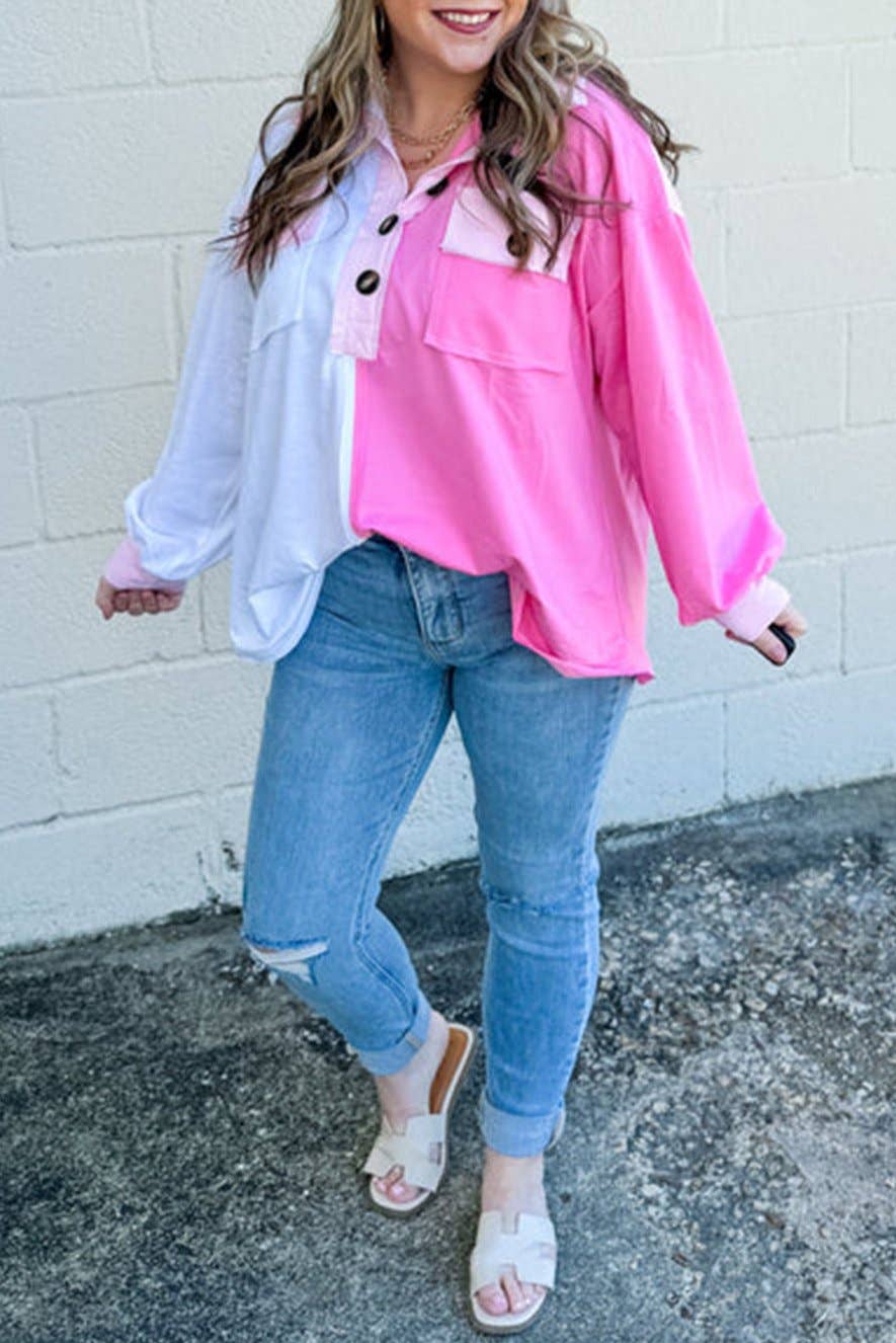 Plus Size Colorblock Chest Pocket Sweatshirt