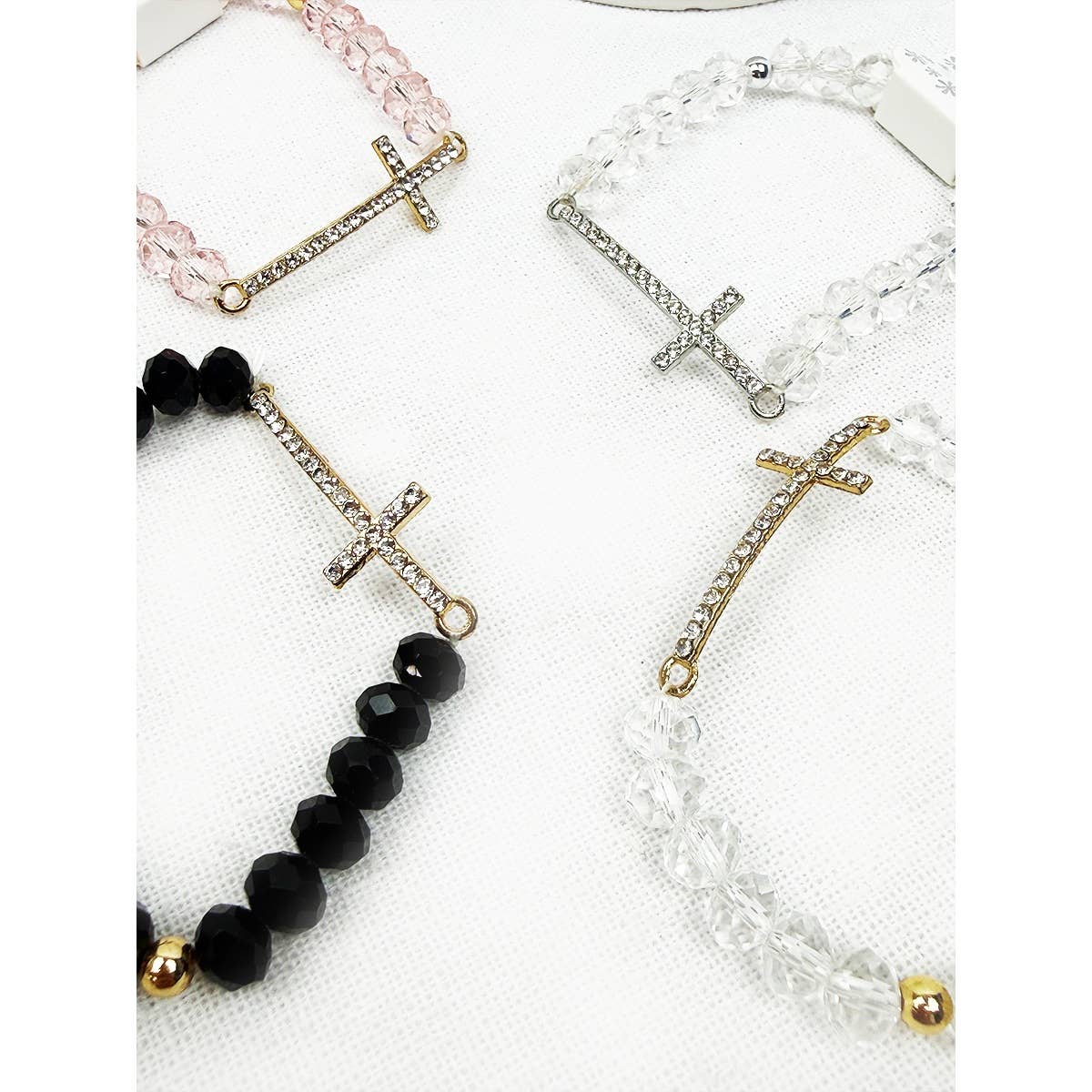 Rhinestone Cross Bead Stretch Bracelet