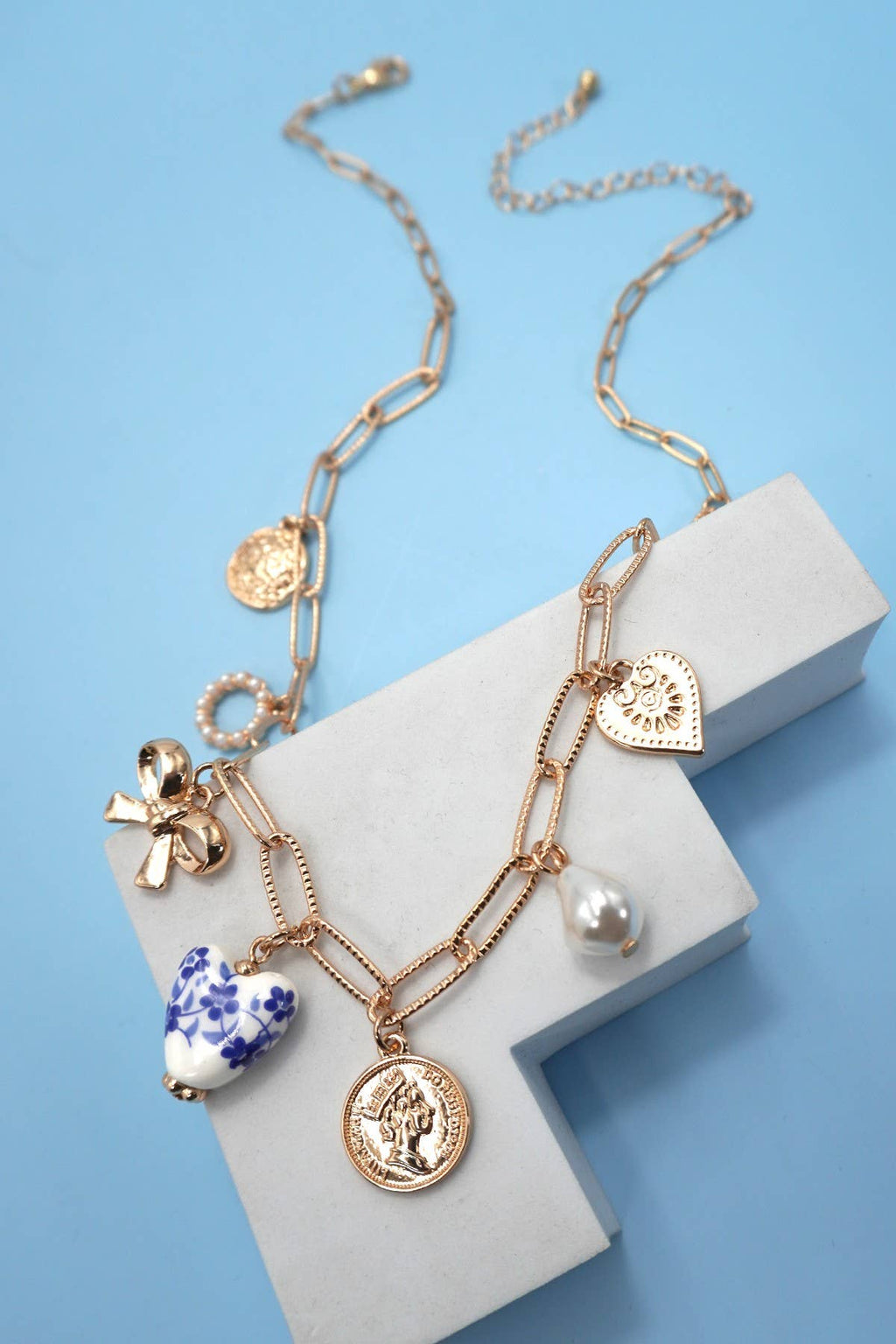 Porcelain Heart Charm Chain Necklace