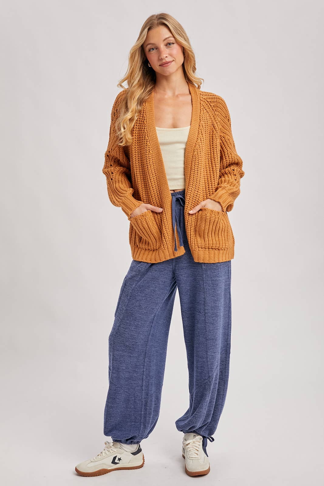 CHUNKY POINTELLE OPEN FRONT CARDIGAN