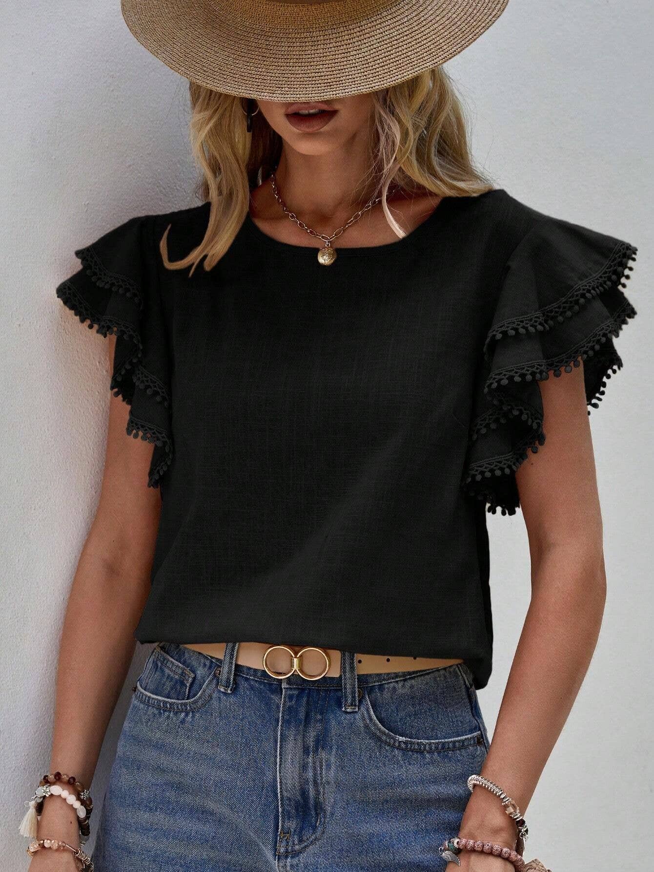 Summer Casual Loose Shirt Ruffle Short Sleeve Top