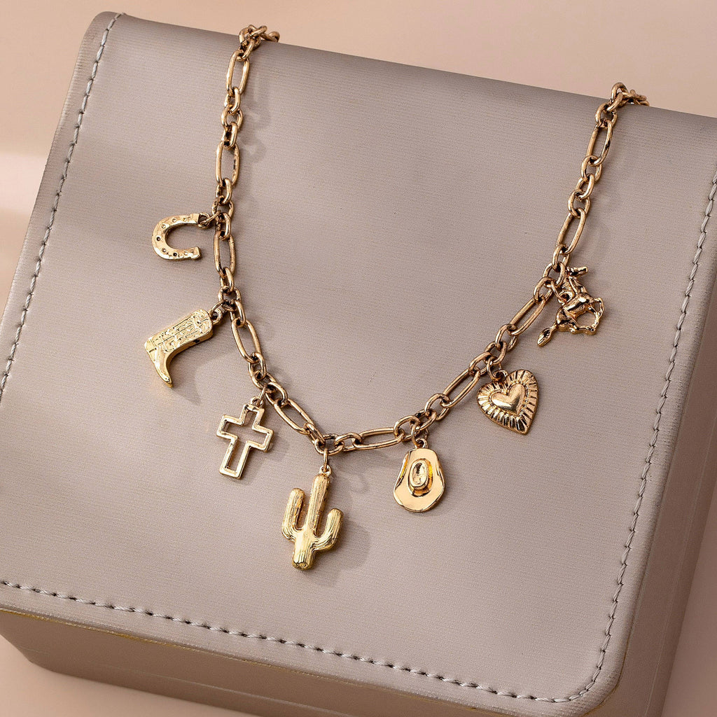 CHARM NECKLACE-WESTERN CROSS HAT HORSESHOE