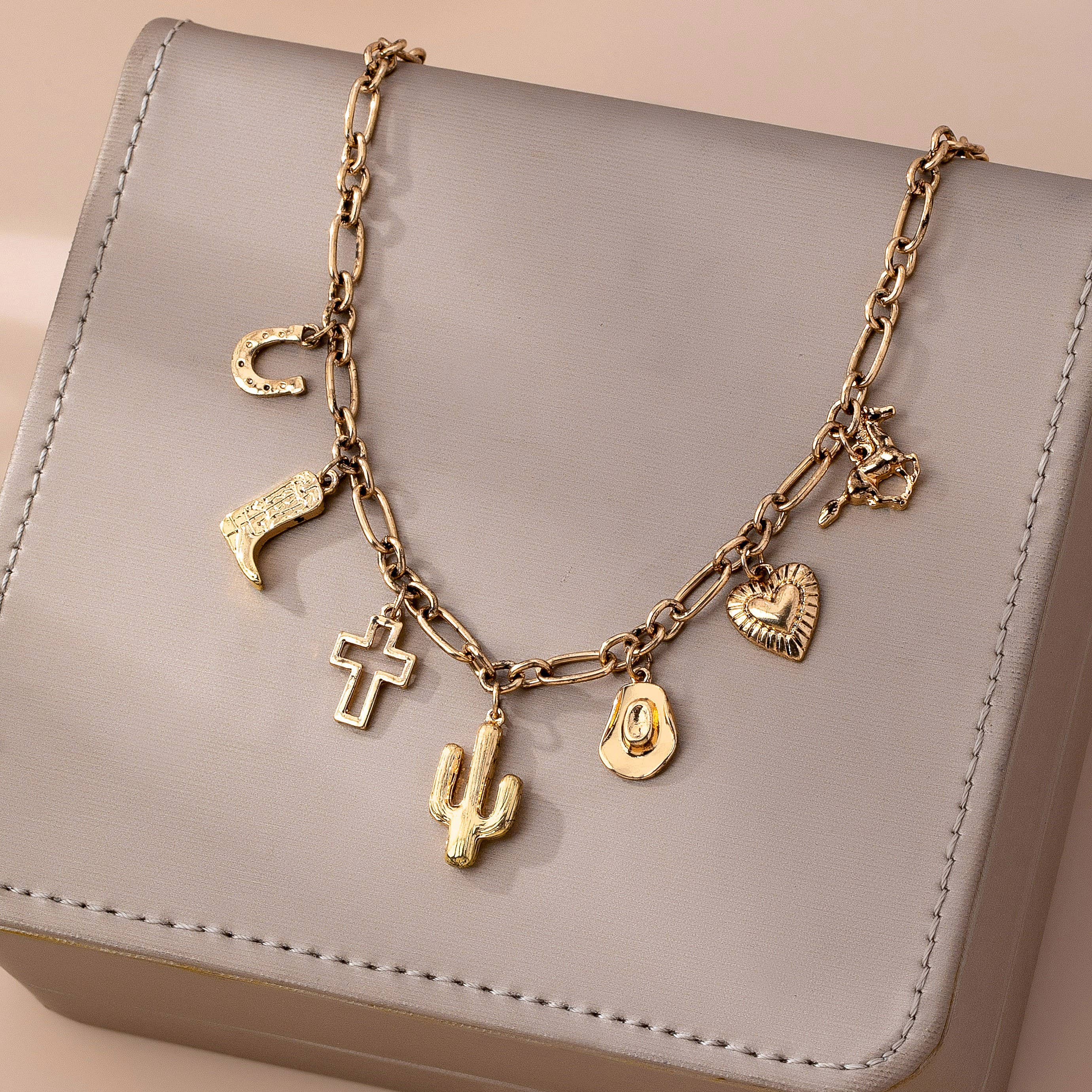 CHARM NECKLACE-WESTERN CROSS HAT HORSESHOE
