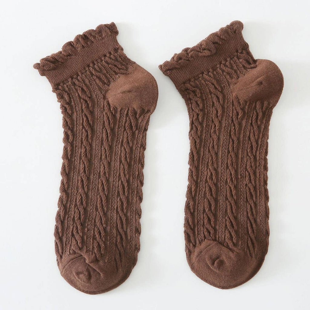 Mesh Retro Twist Ruffle Ankle Socks for Womens