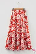 Floral Orange Mid Length Skirt w/ Slit