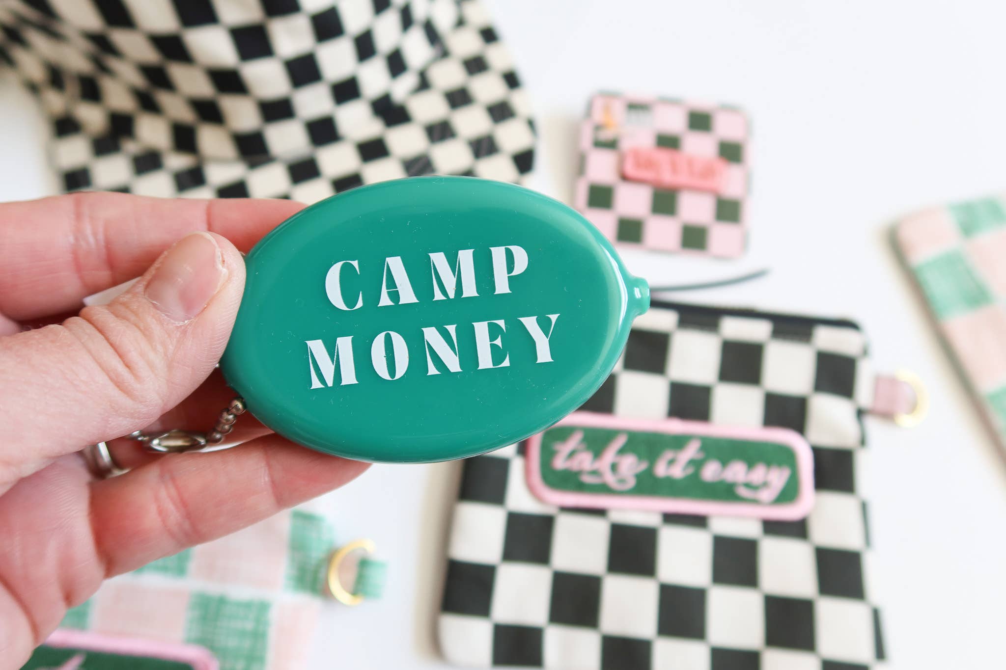 Retro Rubber Coin Pouch with Ball Chain Keychain