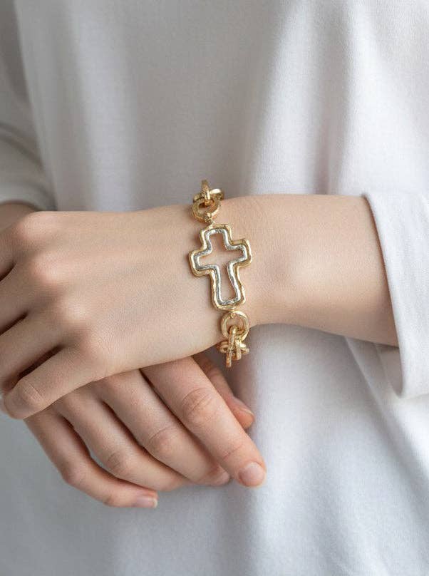 Hammered Cross Stretch Bracelet