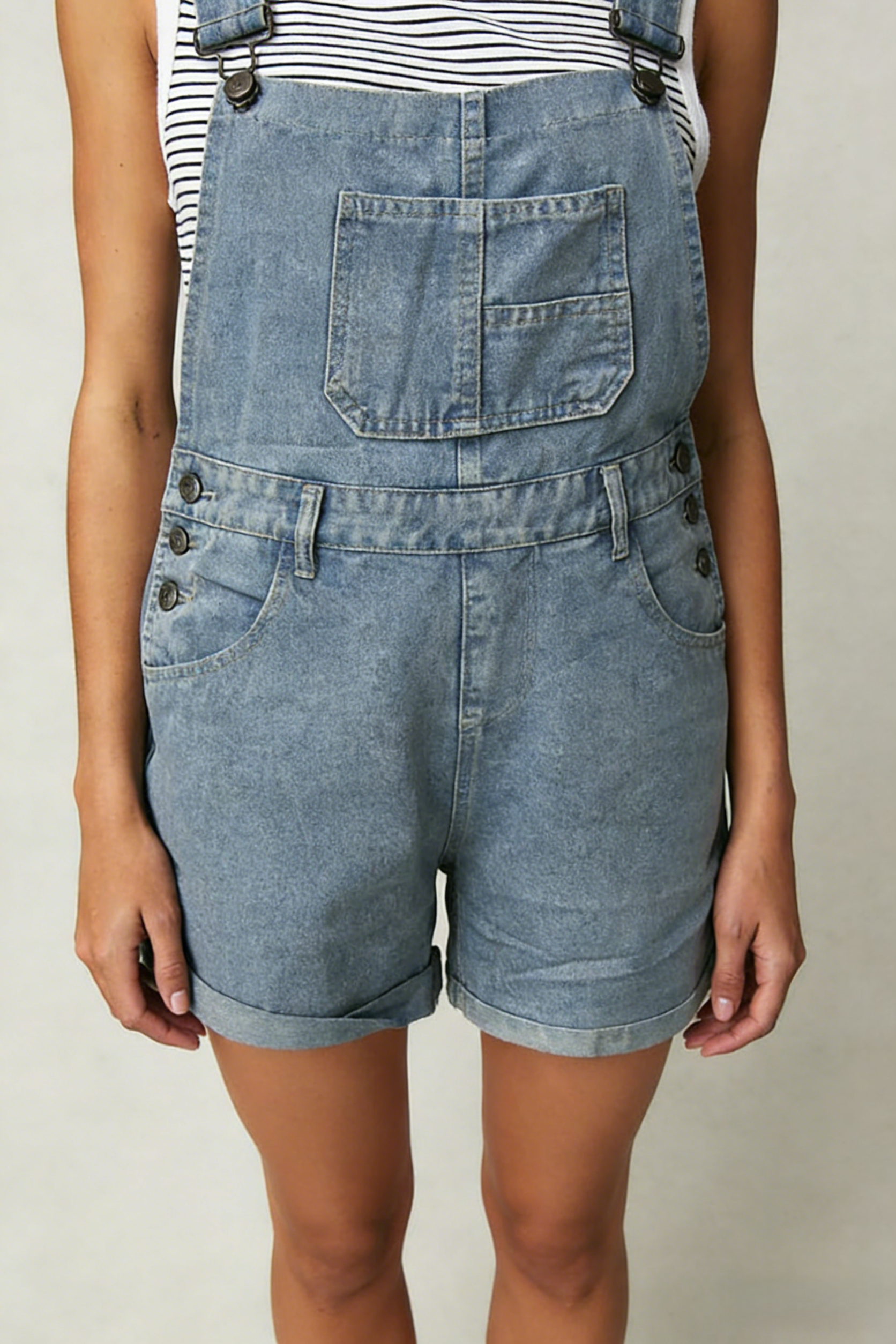 Washed Denim Short Overalls