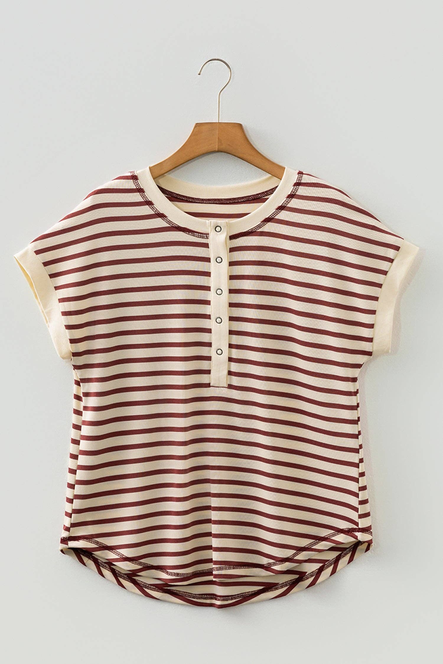 Stripe Half Buttoned Short Sleeve Top
