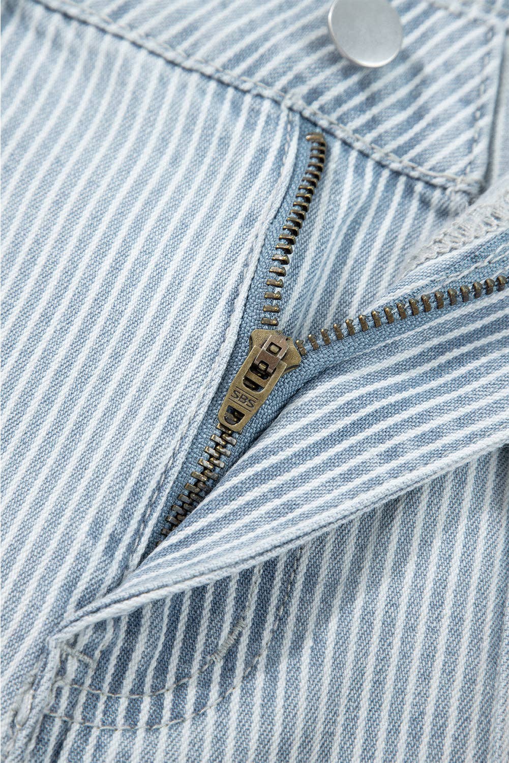 Stripe Button Flap Pocket Cuffed Hem Wide Leg Jeans