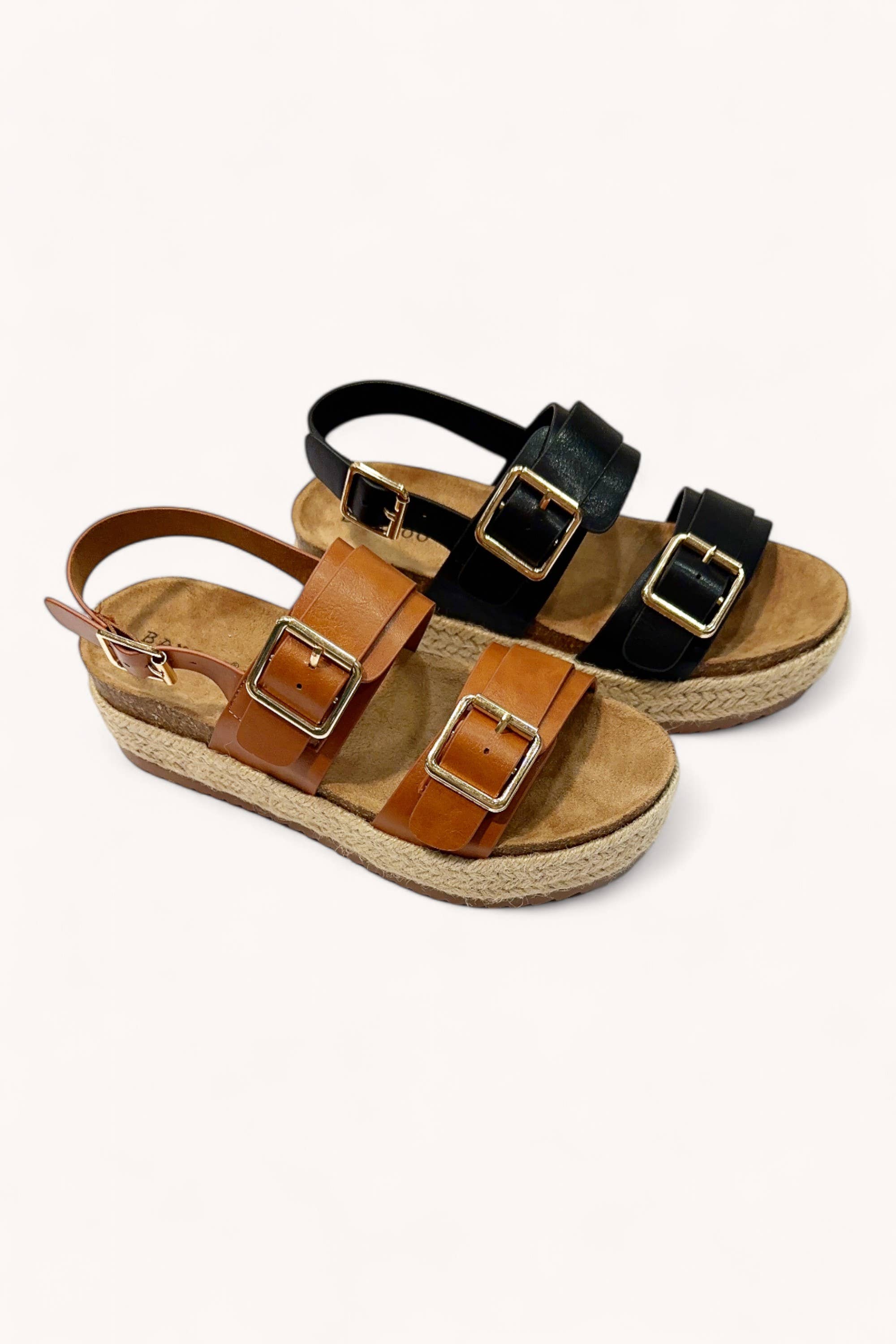 Double Buckle Strap Espadrilles Platform Sandals