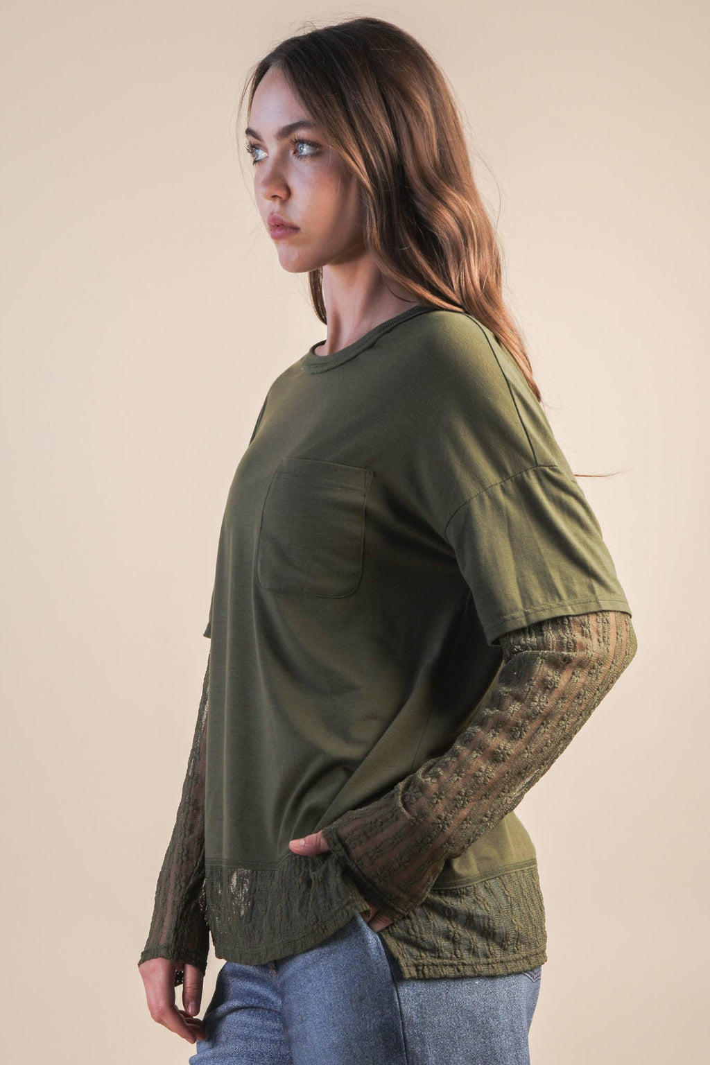 Oversized Casual Knit Top W/ Lace