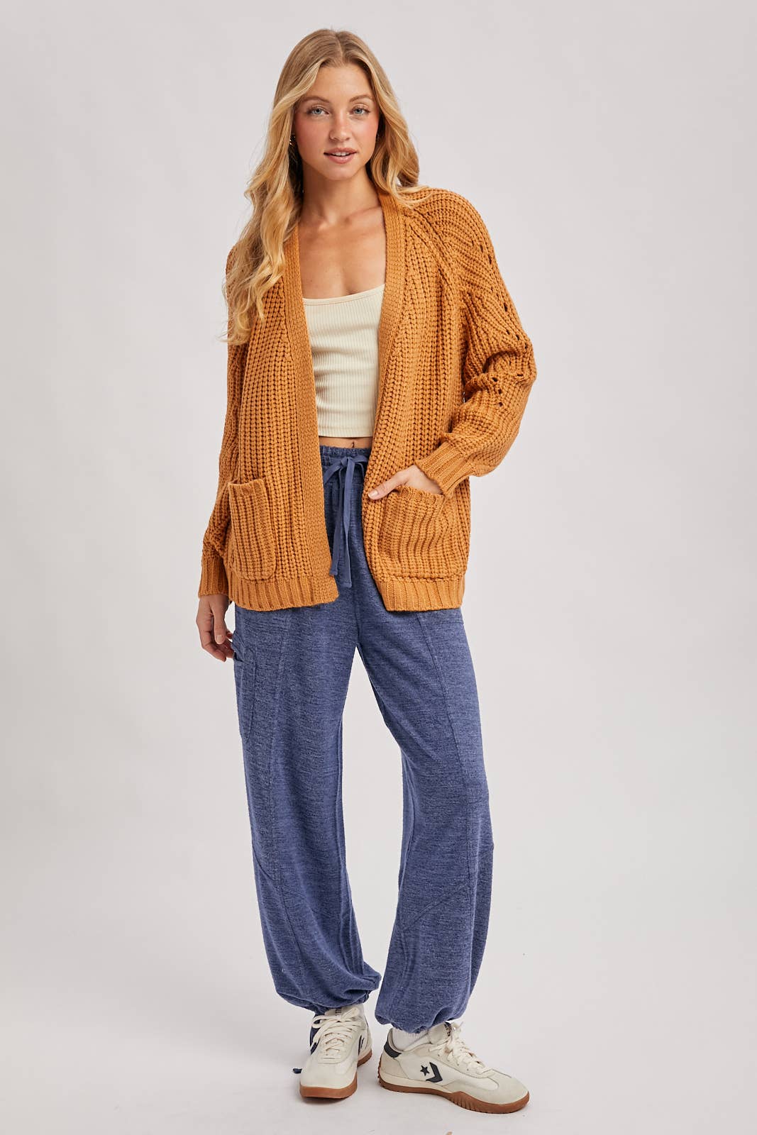 CHUNKY POINTELLE OPEN FRONT CARDIGAN